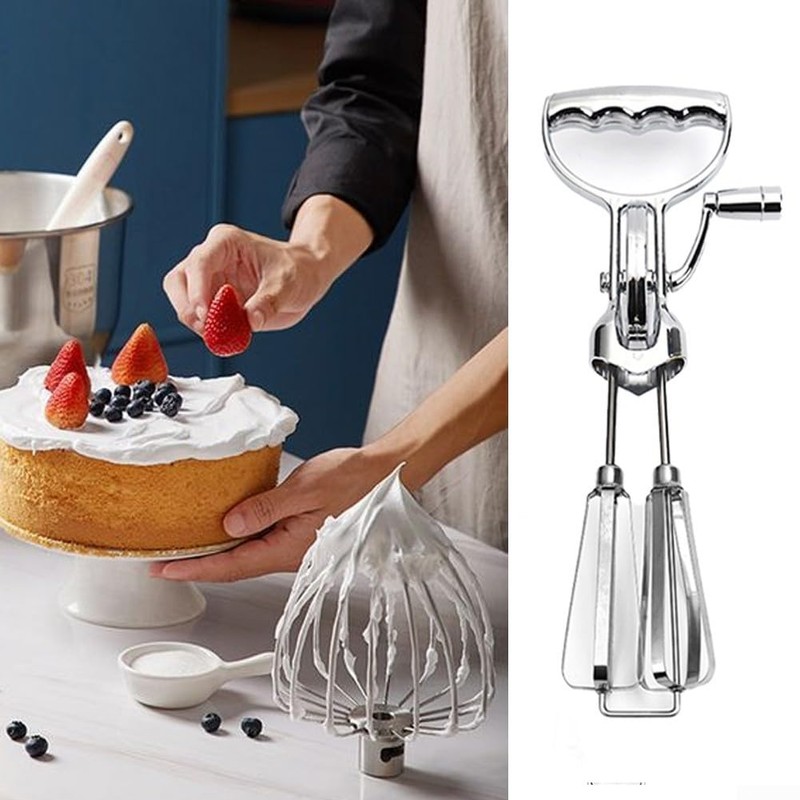 Hand Crank, Stainless Steel Manual Beaters, Rotary Egg Beater, Double
