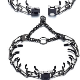 Stainless Steel Prong Dog Training Collar with Quick-Release Buckle – 14“ to 26" Adjustable Size with Removable Prongs for Safe Dog Training Outdoor(Black)