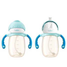 Baby Weighted Straw Cup, Transition Training Sippy Cup, Double Handles, BPA-Free, Visible Scale, Suitable for Babies Over 6 Months (Blue,2Pcs)