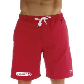 TYR Men's Standard Solid Guard Challenger-X Swim Short, Red
