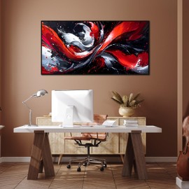 Ouzzlie Red Wall Decor Abstract Canvas Black and White Wall Art for Bedroom Modern Picture Artwork 24" x 48"