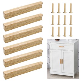 ZHIQIN Pack of 6 Furniture Handles Wooden Cabinet Handles Wood with Screws Modern Simple Wooden Handles Kitchen Cabinets Hole Spacing 128 mm for Drawers Cabinet Bathrooms Offices Furniture Decoration