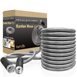TheFitLife Flexible Metal Garden Hose - Newest Leak and Break Resistant Design, Stainless Steel Water Hose with Upgrade Solid Metal Fittings, Lightweight Kink Free Durable Easy Storage (100 FT)