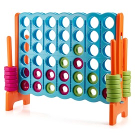 KOTEK Giant 4-in-a-Row, 3.5 Feet Tall Jumbo 4-to-Score Family Fun Game with Quick-Release Sliders & 42 Large Rings, Oversized Connect Plastic Yard Game Outdoor for Kids & Adults (Baby Blue+Orange)