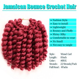 8 Inch Jamaican Bounce Crochet Hair 22 Strands Jumpy Wand 4 Packs Curly Crochet Hair for Black Women (8 Inch (Pack of 4), #BUG)