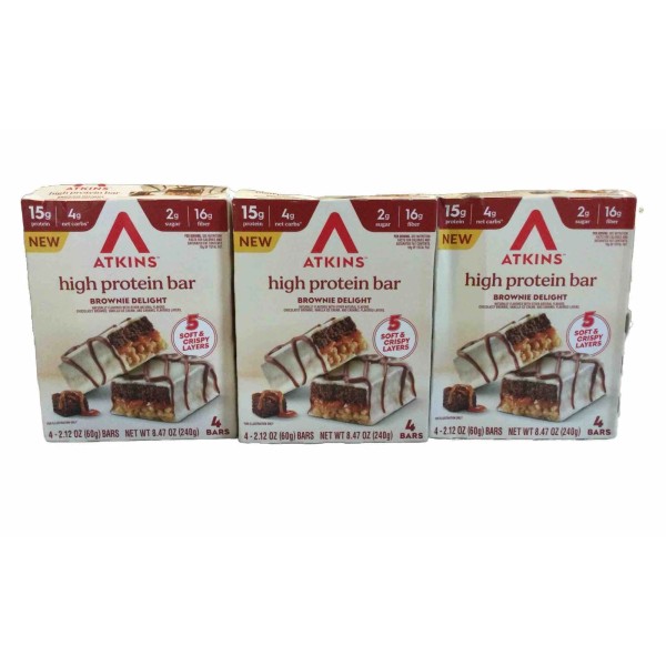 Atkins 3 Pack Atkins High Protein Bar Brownie Delight 4