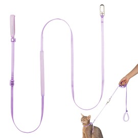 BuddyArmor Ultra Lightweight Cat Leash Adjustable with Comfortable Padded Handle, Soft Thin Nylon Cat Walking Training Waist Leash for Kitten Small Large Cats Puppy, No Harness (Monet Purple)