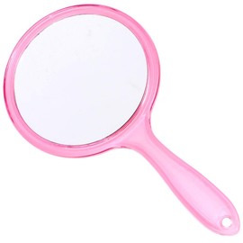 TOPYHL Makeup Hand Mirror, Double-Sided 3X 1x Magnifying Large Travel Handheld Mirror Cosmetic Mirror Acrylic Clear Finish Round Mirror (Pink)