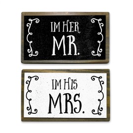 ANVEVO I’m Her Mr, I’m His Mrs - Two 6" Handmade Rustic Couple Metal Wood Signs – Cute Rustic Wall Decor Art - Farmhouse Decorations – Couple Bathroom Signs