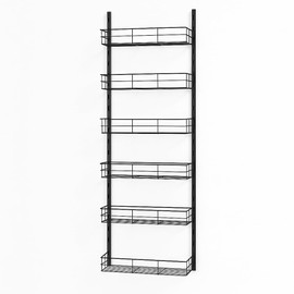 USTECH 6-Tier Heavy Duty Over The Door Pantry Organizer, Metal Hanging Storage Rack with Wired Tubing, Adjustable Shelves for Kitchen, Bathroom, Closet, Space-Saving Design, Black