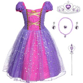 JerrisApparel Girl Princess Costume Dress for Birthday Party (2T, Purple with Accessories)