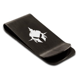 Tioneer Matte Black Stainless Steel Dark Knight Emblem Money Clip Credit Card Holder