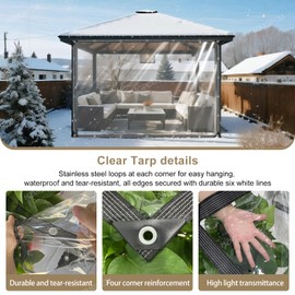 HZMGPCM Premium Clear Vinyl Tarp 4x6 ft Tearproof Heavy Duty Clear Tarp with Rustproof Grommets Windproof Design(14 Mil) Reinforced Edges for Patio Outdoor Porch Greenhouse Chicken Coop Garden