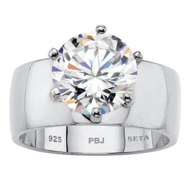 PalmBeach .925 Sterling Silver or 14k Yellow Gold Plated Round White Cubic Zirconia Solitaire Engagement Ring Size 8