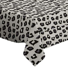 Q-Beans Rectangle Decorative Tablecloth [Size: 60 x 84 inch], Washable and Reusable Table Cloth Cover for Indoor and Outdoor (Black Grey Leopard White)