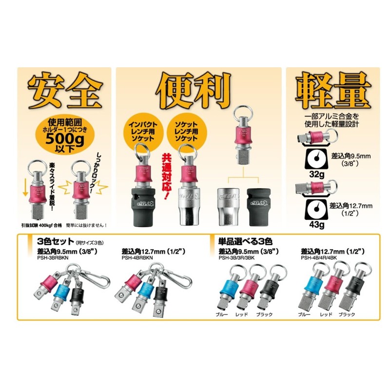 TOP PSH-3BK Impact Socket Holder, Black, 3/8 Square, Portable