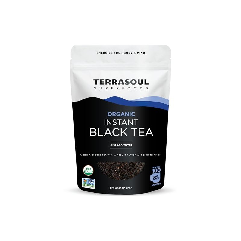 Terrasoul Superfoods Organic Instant Black Tea, 3.5oz – Premium, Bold