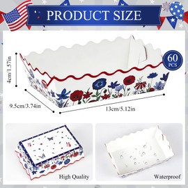 60PCS 4th of July Paper Food Tray USA Flag Poppy Flower Serving Tray Patriotic Food Boat 4th of July Decor 250th Anniversary Party Supply for Independence Day Memorial Day Labor Veteran Party Favors