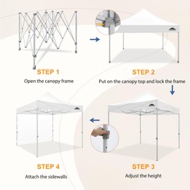 EAGLE PEAK 10x10 Heavy Duty Pop up Commercial Canopy Tent with One Removable Sidewall, Instant Sun Shelter with Roller Bag, 4 Sandbags, White