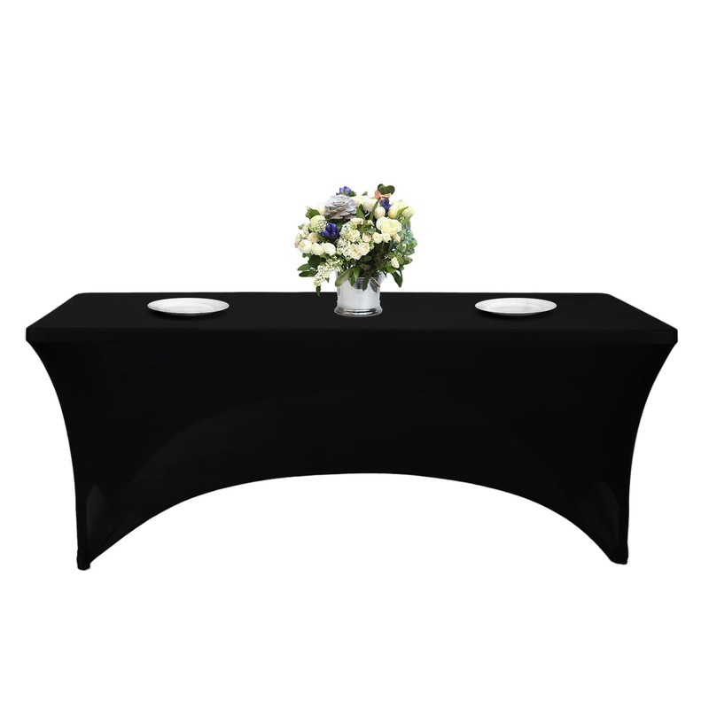 Kapwall 6ft table cloth, Black Spandex Tablecloth Tight, Fitted, Washable