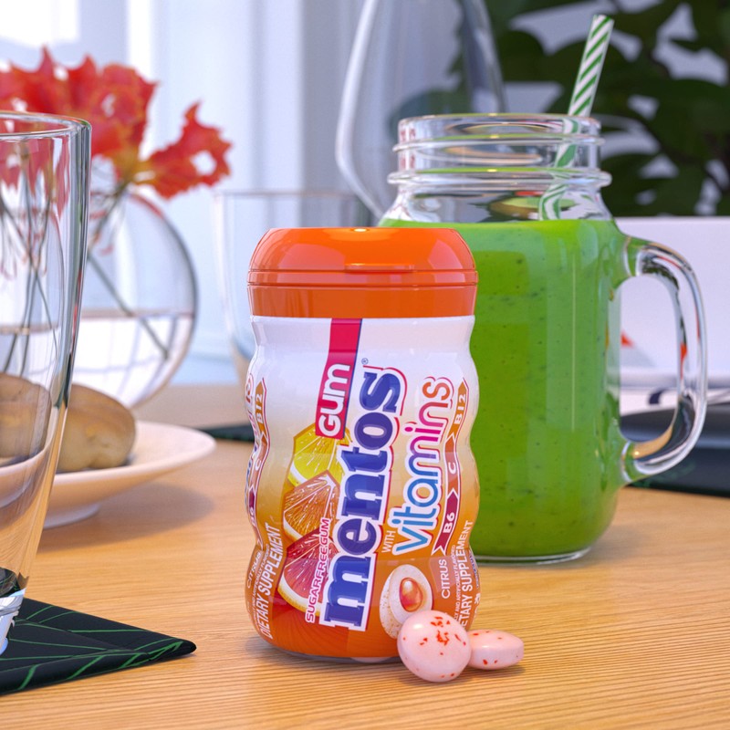 Mentos Gum with Vitamins, Sugar Free Chewing Gum with Xylitol,