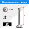 Pack of 50 Self-Tapping Screws Stainless Steel Self Tapping Screws