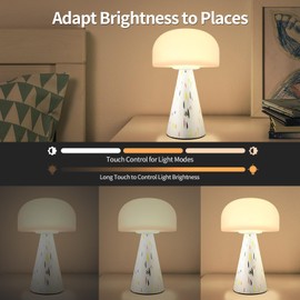 Levigo Cute Mushroom Table Lamp with Touch Switch, Natural Style Portable Cordless LED Dimmable Soft Light Lamp (Yellow)