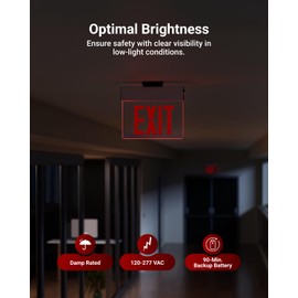 Sunco LED Edge-Lit Exit Sign, Illuminated Rechargeable Emergency Lights For Business, Red Edge Lit Mirror, 90 Minute Emergency Time, 120-277V, Wall Or Ceiling Mount, UL