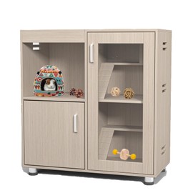 Hamster Cage with Independent Storage Cabinet,Small Animal Cages,Visual and Ventilated Large Habitats Hamster House for Rat, Guinea Pig, Hedgehog, Gerbil (Natural Wood -4Tier)