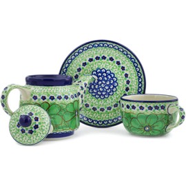 Polish Pottery 16 oz Tea Set for One made by Ceramika Artystyczna (Key Lime Dreams Theme) Signature UNIKAT + Certificate of Authenticity