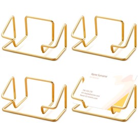 LYSPBAO Metall Visitenkartenhalter, 4 Stück Premium Business Visitenkarten Halter, Moderner und Minimalistischer Visitenkartenständer für Schreibtisch Visitenkarten, Laden oder Messestand(Golden)