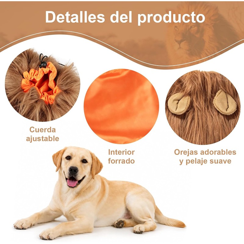 KIROGILY Disfraz Halloween Perro, Melena de León Realista