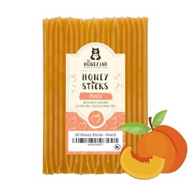 The Honey Jar Peach Flavored Honey Sticks - Pure Honey Straws For Tea, Coffee, or a Healthy Treat - One Teaspoon of Flavored Honey Per Stick - Made In The USA with Real Honey - (20 Count)