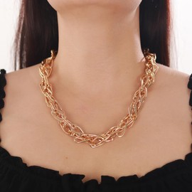 Jumwrit Dainty Golden Paperclip Twist Necklace Chunky Curb Link Chain Necklace Statement Heavy Necklace Accessories for Women