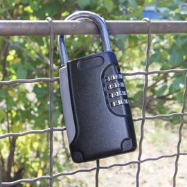 FELGNER KB.G5 Security Box with Shackle / Padlock for Hanging, Key Safe with Combination Code, Storage of Keys, Cards or Small Valuables, Grey / Black