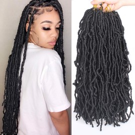 18 Inch New Faux Locs Crochet Braids Hair 21 Stands Black Soft Locs Goddess Locs Braiding Hair For Women Curly Wavy Faux Locs Crochet Synthetic Hair Extensions (18 inch,1B#)