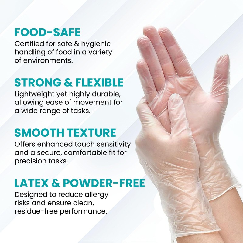 Disposable Vinyl Gloves, 200 Gloves, Small, Clear Powder Free Vinyl,