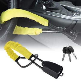 Steering Wheel Lock, Anti-Theft High Visibility Car Cut Resistant, Universal Fit Steering Wheel to Seat Belt Lock for Cars, SUVs, Vans, Golf Carts, Trucks, 3 Keys, Yellow