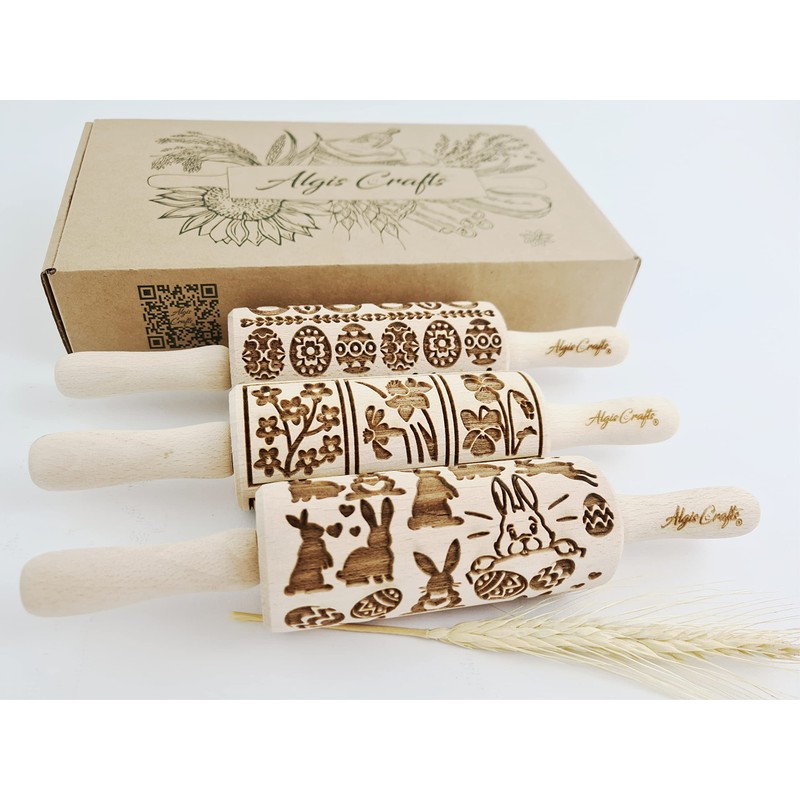 Easter Set of 3 Children's Rolling Pins for Homemade Pastries
