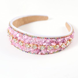 Gmmidea Rhinestone Women Headband Sparkle Diamond Crystal Headband Padded Wide Hairband Glitter Hair Accessories for Women Girls Pink