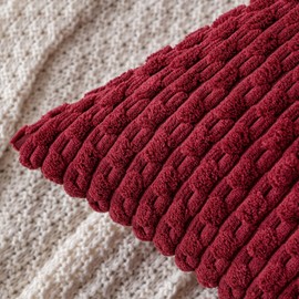 MIULEE Throw Pillow Covers Soft Corduroy Decorative Set of 2 Boho Striped Pillow Covers Pillowcases Farmhouse Home Decor for Christmas Couch Bed Sofa Living Room 24x24 Inch Wine Red