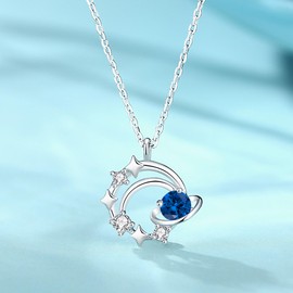 Silver Thunder Women's Planet Necklace | Birthstone Zirconia 925 Silver Pendant, Hypoallergenic, Free Adjustable Chain, Gift Bag Included, Sterling Silver