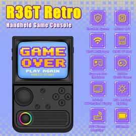 R36T Retro Gaming Console, 3.5''IPS Screen CRT-Inspired, Handheld Game Console 64GB with 18000+ Classic Games Supports WiFi Networked Fighting and OTG, 3500mAh Battery,with Portable Case(Black 128GB)