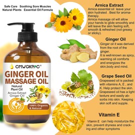 Ginger Oil,Ginger Massage Oil for Lymphatic Drainage,Natural Body Oil for Skin,Arnica Oil,Sore Muslce Massage Oil,Spa Ginger Oil-Warming and Relaxing for Mothers Day Gifts&Fathers Day Gift