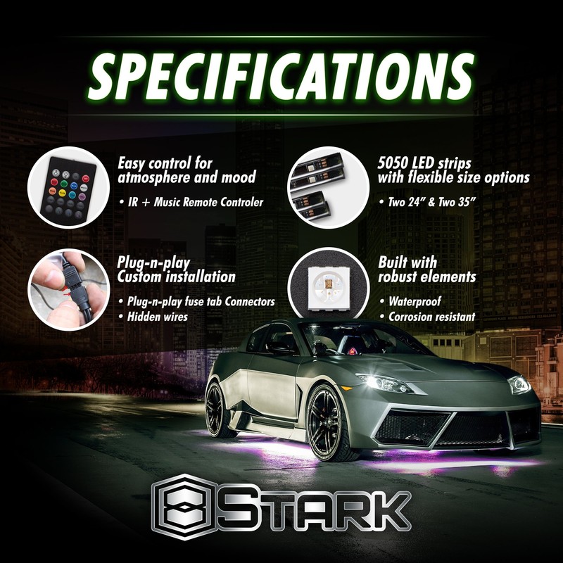 4 PCS - Neon Undercar Glow Light/Underglow/Show Car Lights Kit
