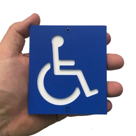 Handicap parking sign, small discreet post-mounted wheelchair ADA plaque 3.5” x 4” screws included Blue