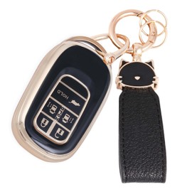 [ZANEKO] N-BOX Custom JF5 JF6 Key Case Compatible Honda Vezel Civic Key Cover New Step Wagon 5 Buttons (Black Cat, Cute), Black