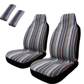 Universal Baja Inca Saddle Mexican Blanket High Back Seat Cover Set (Front High Back Seat Covers Pair & Shoulder Pad)
