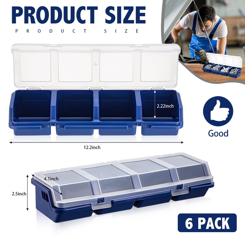 Hushee 6 Pcs Screw Organizer Box with Lid 4 Compartments