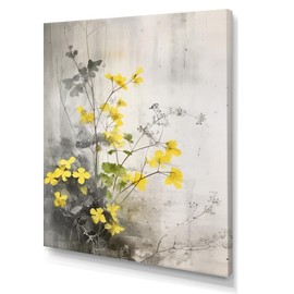 DesignQ Floral Oversized Wall art decor, Floral Wall Art, Yellow Grey Herb Garden Serene Botany, Yellow Traditional Canvas wall art, 24x32 inches